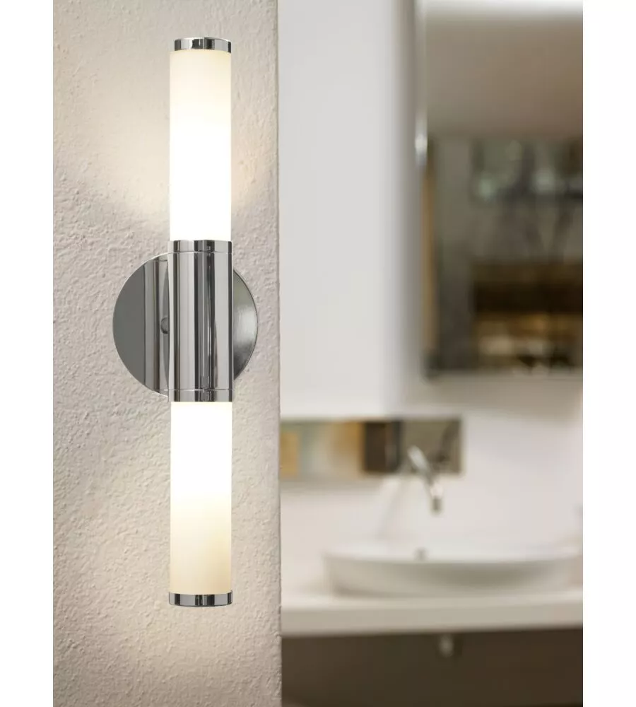 APPLIQUE "PALMERA" IN VETRO BIANCO E CROMO, E14.